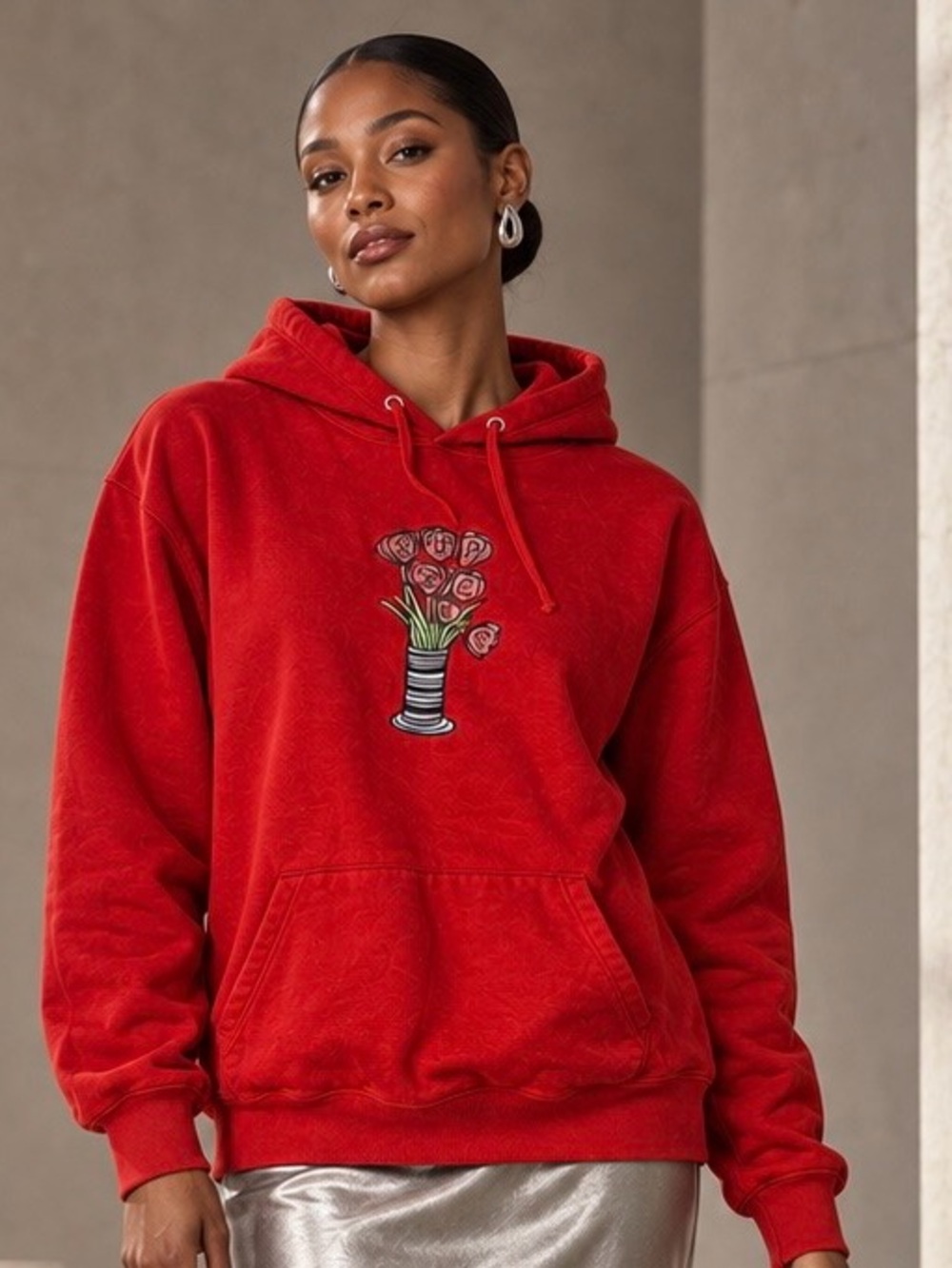 Supreme FW18 Flowers Tabboo Embroidered Hoodie Red | Large
